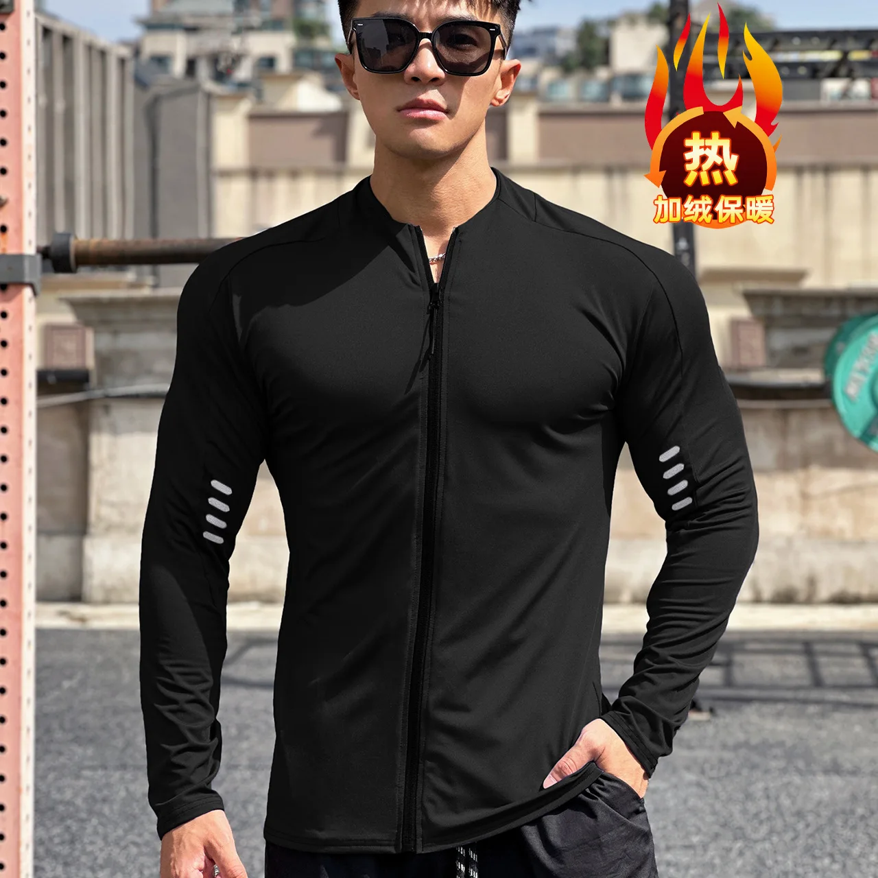 Men's running sports fitness jacket cycling long sleeve quick dry tights running training clothing Spring and autumn men