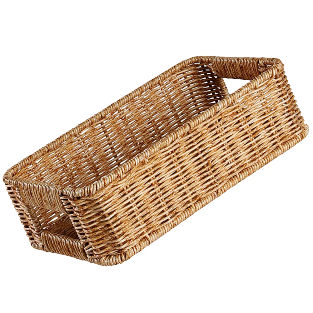 

Rattan Storage Basket Organizer for Toy Desktop Container Plastic Durable Woven Bin Pallet Roll Paper Box Sundries