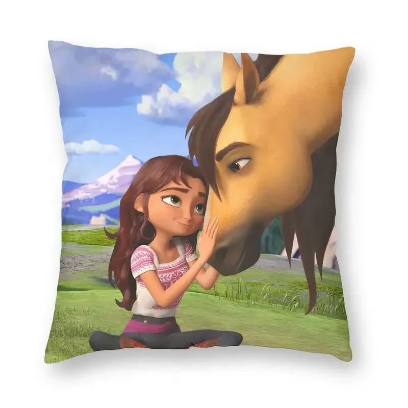 

Spirit Riding Free Cushion Cover 45x45cm Cartoon Horse Lover Velvet Luxury Pillow for Sofa Home Decor
