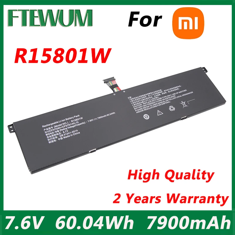 

R15B01W 7.6V 7900mAh 60.04Wh For Xiaomi Laptop Battery Pro i5 15.6" Series Notebook GTX TM1701 171501-AQ i5 8250U i3 8130U