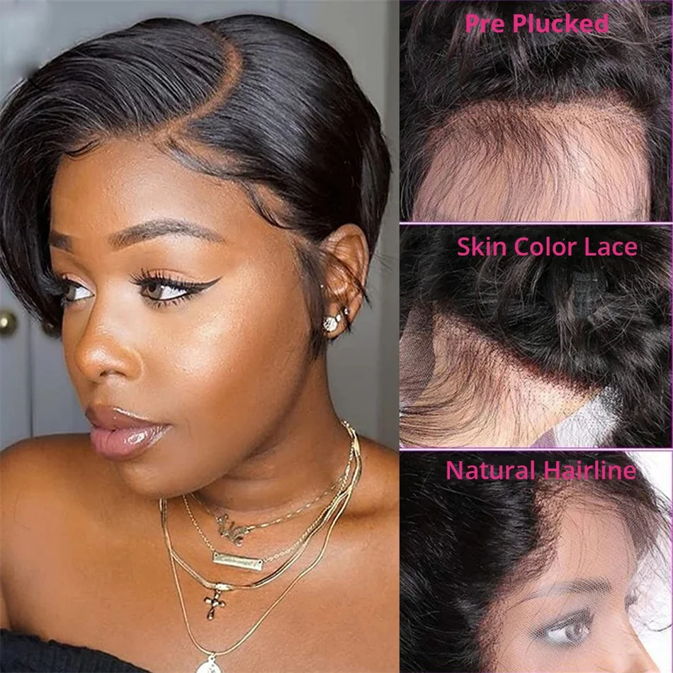 Pixie Cut Wig Transparent Lace Human Hair Wigs For Women Straight Short Bob Wig 13X4 Lace Front Prepluck Brazilia Human Hair