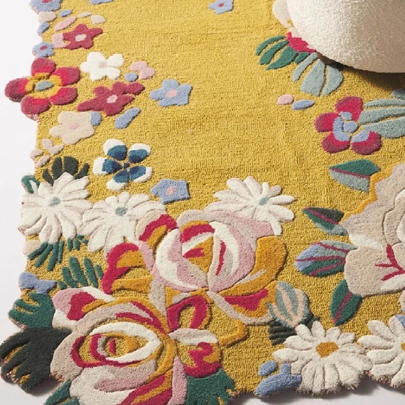 Living Room Flower Design Carpet Bedroom Decor Pastoral Art Designer Handmade Custom Floor Mat Irregular Moss Rug Decoration 4