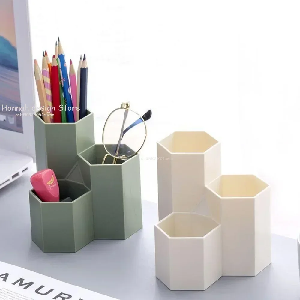 Brush Storage Box Pen Holder Large Capacity Honeycomb Shape Slant Insert Desk Organizer Plastic 3 Lattices Cosmetic Make-up Stud pen holder stationery organizer pen pencil case