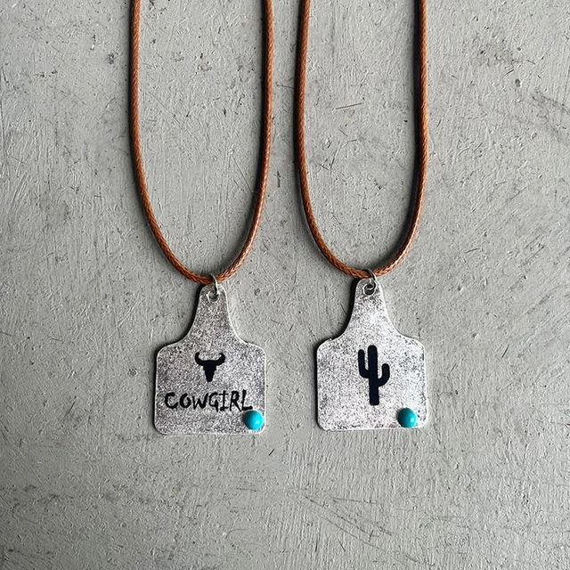 Stamped Ear Tag Necklace Tin Mixed Metal Cattle Tag Mom Necklace Cowgirl  Stock Show Jewelry Hand Stamped COW TAG NECK ACCESSORI - AliExpress