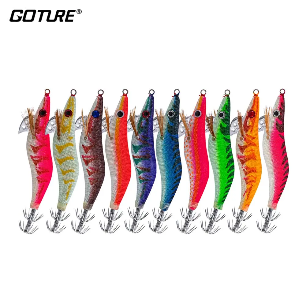 

Goture 10pcs/lot Luminous Squid Jig Fishing Wood Shrimp Lure Hook 2.5# 3.0# 3.5# Spinnerbait Wood Shrimp Lures Fast Delivery