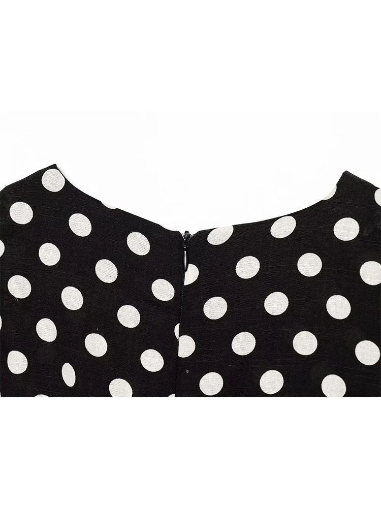 TFMLN Women's Chic Polka Dot Dress Elegant Sleeveless Round Neck A-line Party Clothing 2025 Ladies High Waist Commuting Dress