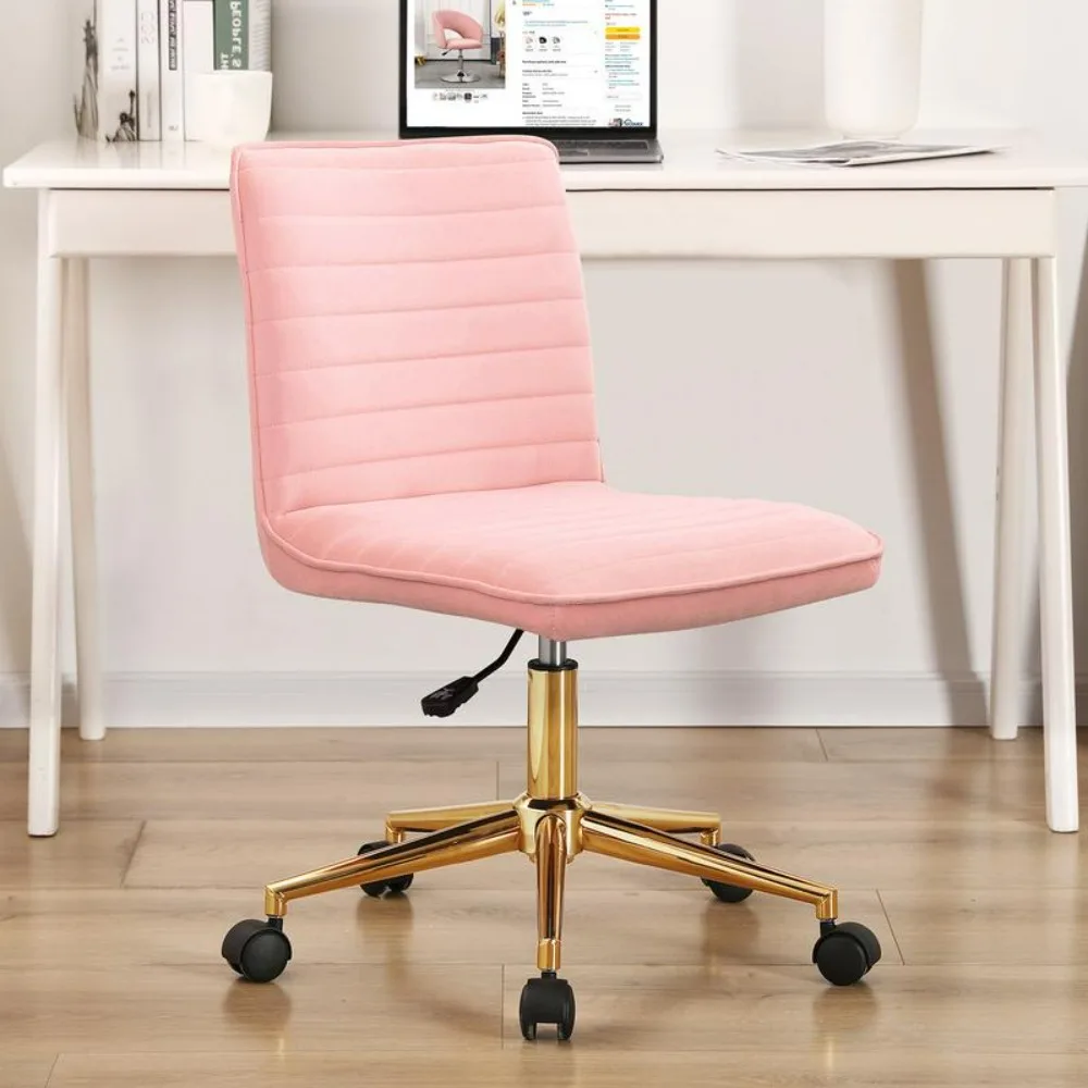 

Small Velvet Upholstered Home Office Chair Mid-Back Adjustable Chair for Bedroom Dorm Living Room Crisscrosschairwheels