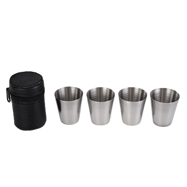 Stainless Steel Shot Cups, Set Of 4 Cups, Metal Shot Glasses, Stackable,  Hip Flask Small With Leather Bag For Outdoor - Wine Glass - AliExpress