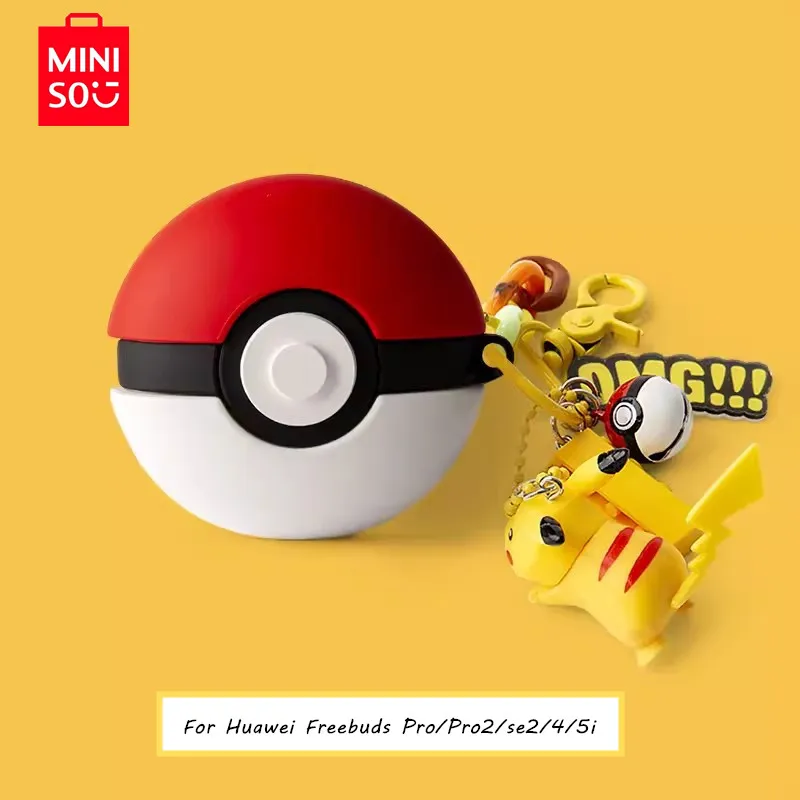 

MINISO Pokemon Pikachu Earphone Case For Huawei Freebuds Pro2/se2/4/5i Silicone Wireless Earbuds Protective Cover With Keychain