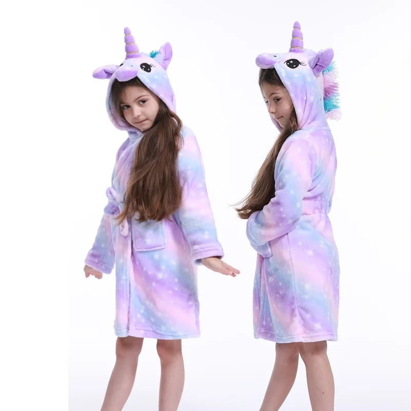 Flannel Pajamas Children Autumn Winter Sleepwear Robe Hooded