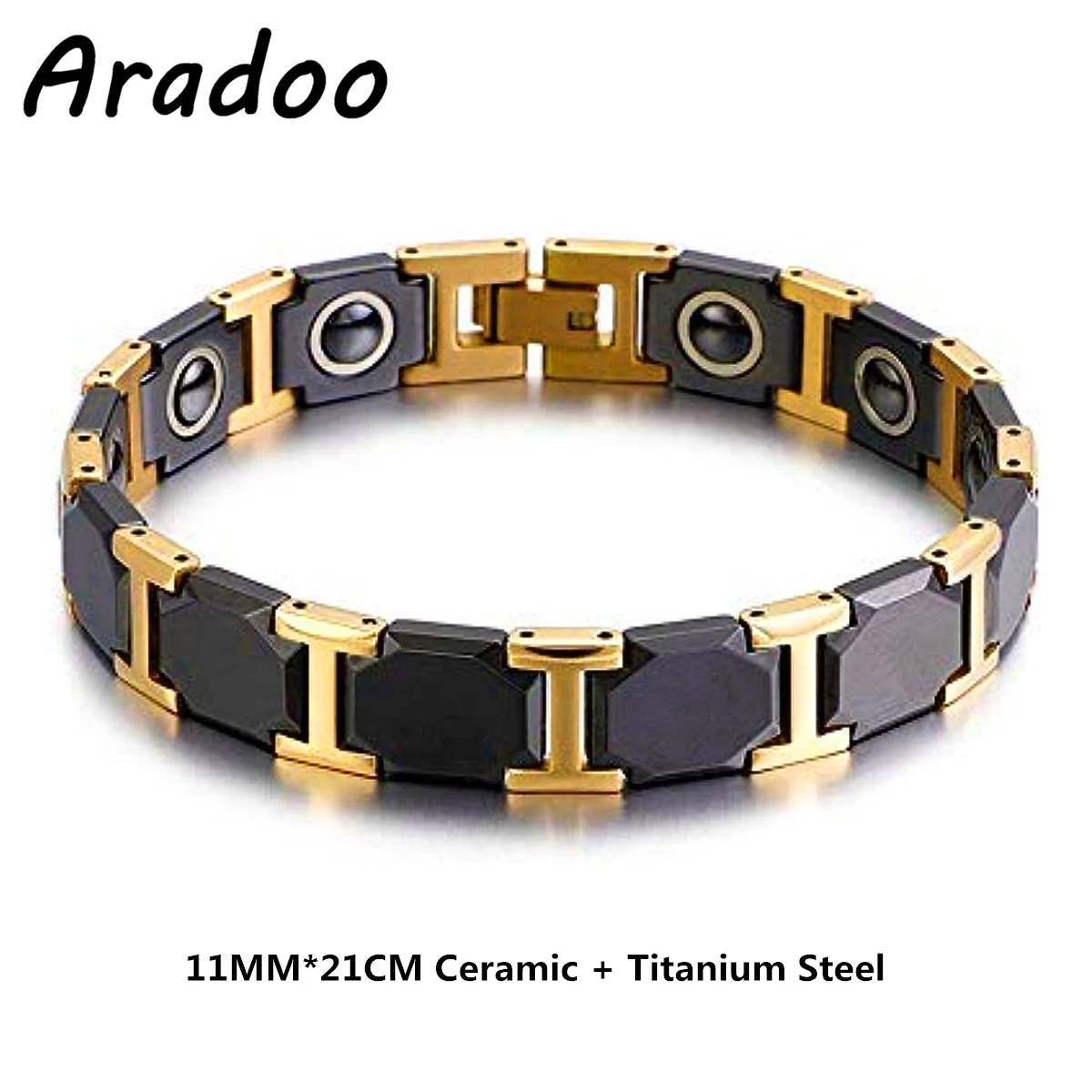 Titanium Steel & Ceramic Magnetic Hematite Sport Bracelet