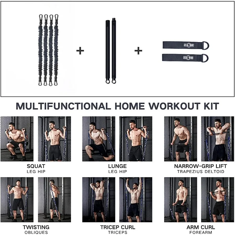 Resistance Bands Bar Exercise Bands Attachment 38" Black Max Load 800lb for Home Gym Workout Full Body Workout Power Lifting Fit