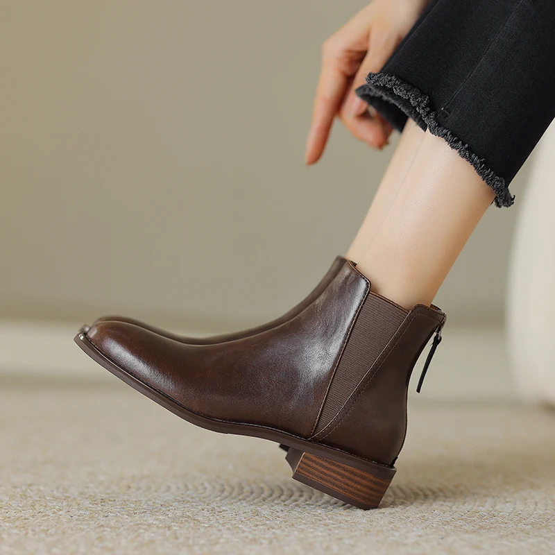 Women's Ankle Boots Retro Style Back Zipper Thick Heels Woman Short Boots Autumn Winter New Ladies Chelsea Boots Med Heels Shoes
