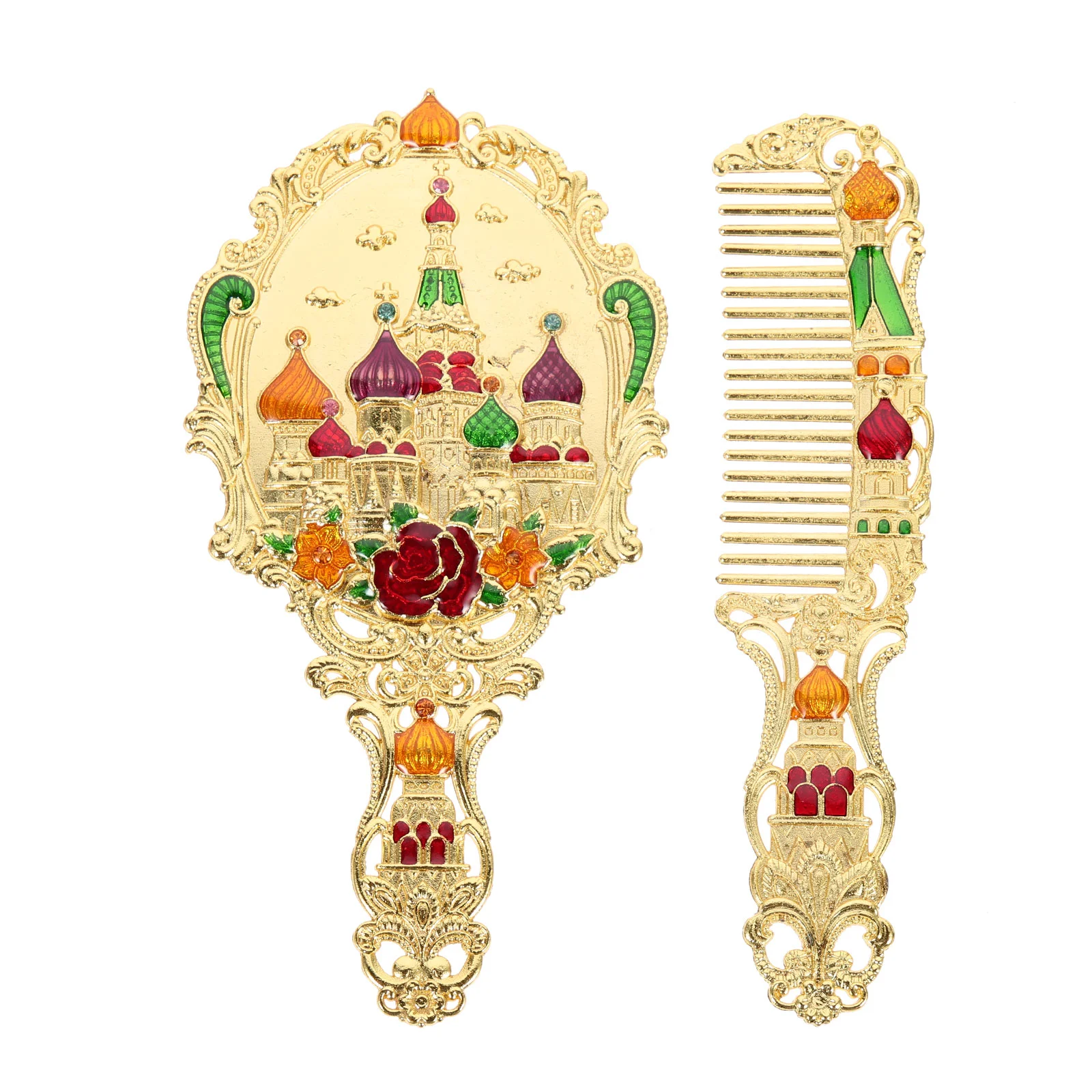 

Vanity Mirror Handhold Woman Makeup with Comb Small Set Unique Decor Zinc Alloy Tool