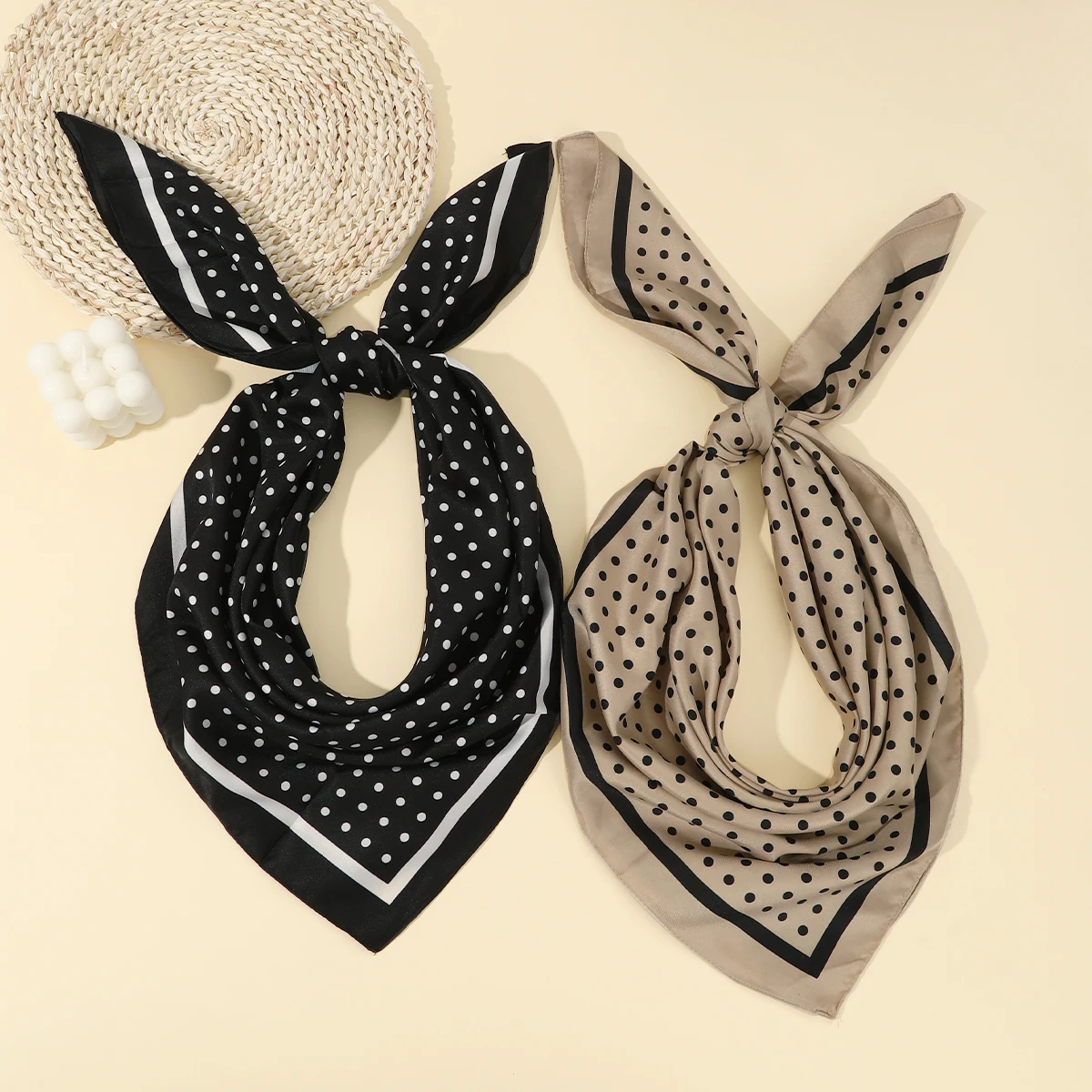 1pc Retro Polka Dot Square Head Scarf Lightweight Neck Scarves Hair Bandana Neckerchief Bohemian Style Soft Women Turban