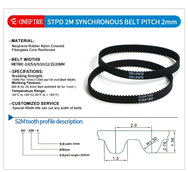 B180 Belt 2-Pack 250mm GT2 Timing Belts Closed Loop Rubber Belts