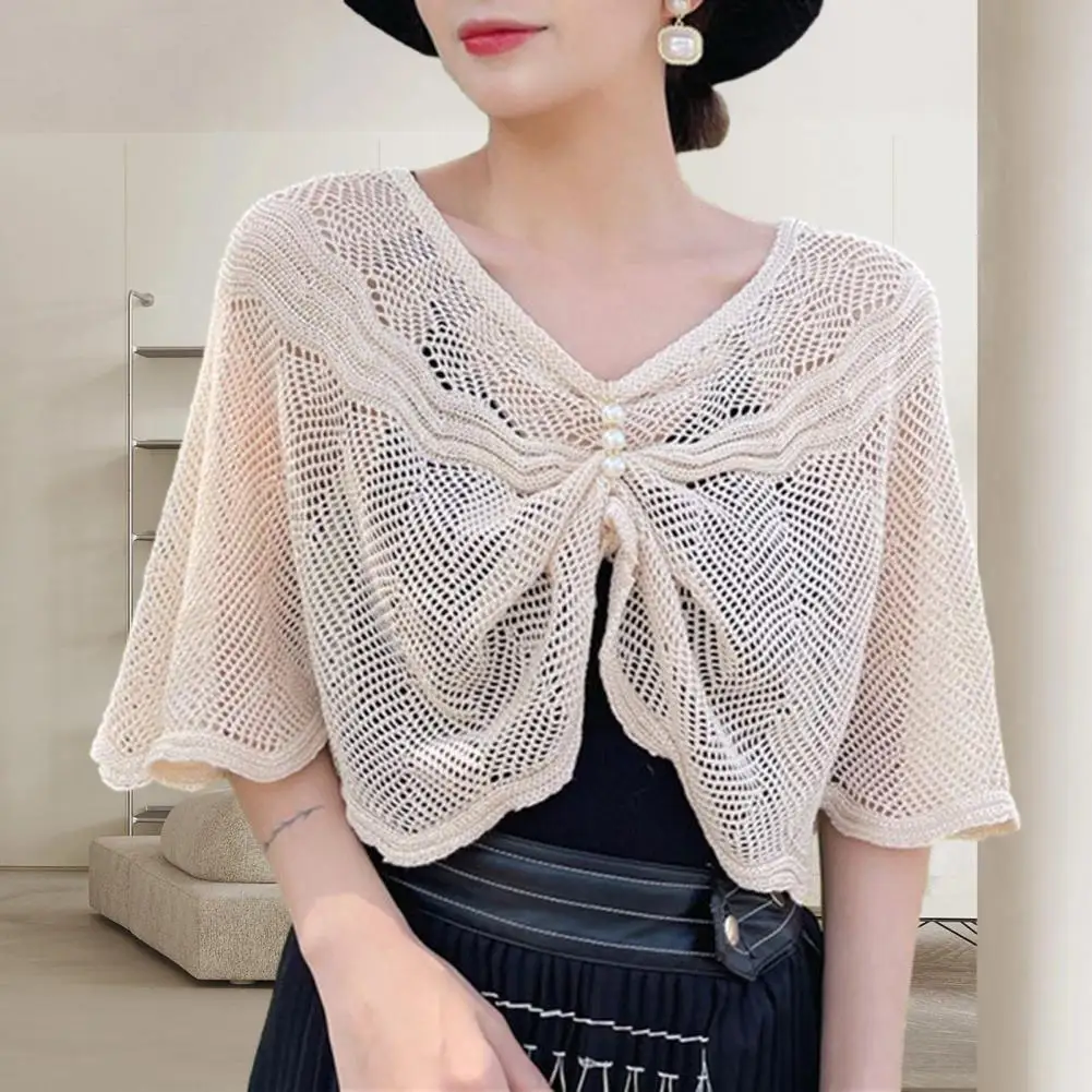 Knitted Sun Proof Shawl Sunscreen Cardigan Half Sleeves  Shawl Coat Sun Protection Mesh Sundress Cover Tops Women Clothes summer women arm cover chiffon shawl solid color driving sleeves sun protection wrap scarf beach cuff shoulder raglan sleeves