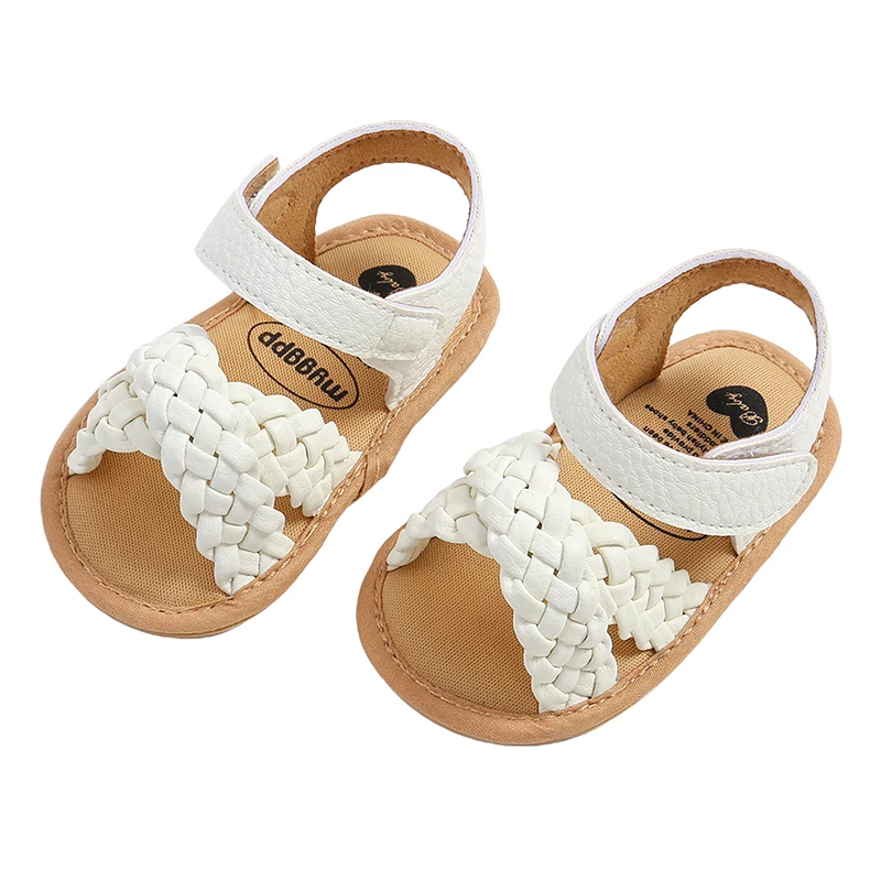 VISgogo Baby Girls Braided Sandals Solid Color Summer Soft Sole Open-toe Walking Shoes for Toddler Baby Casual Summer Shoes