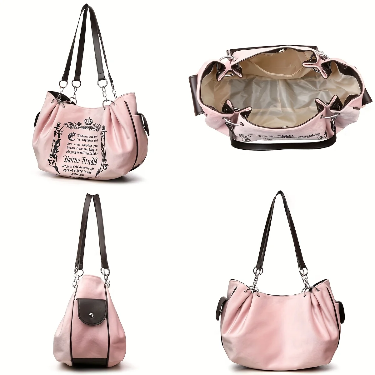 Letter Print Faux Suede Women Handbag Shoulder Bag, Retro Large Capacity Tote Bag for Daily Commuting and Hand-Carry.Pumpkin Bag