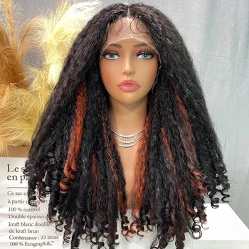 Evidenzia parrucca anteriore in pizzo sintetico di colore biondo parte centrale afro crespo riccio 20 "parrucche lunghe per capelli soffici acconciatura resistente al calore