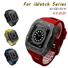 

DIY Modification Set Compatible with Apple Watch 44mm Metal Case for iWatch 6 Series Rubber strap replacement Watch Band