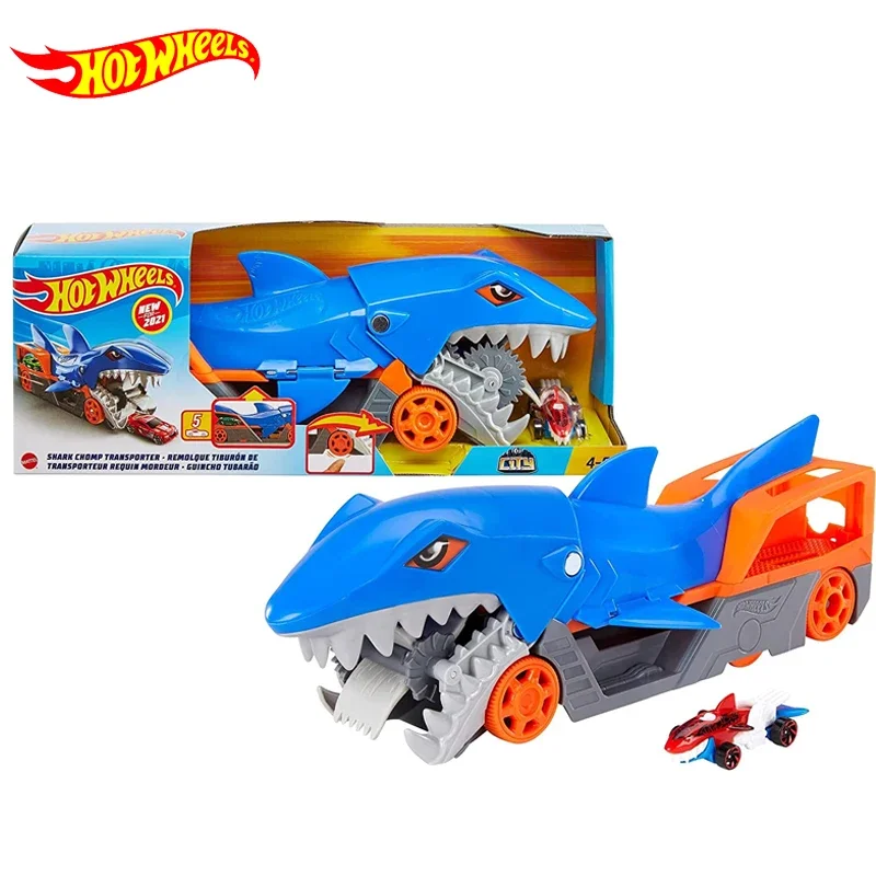 

Original Hot Wheels Car Shark Chomp Transporter Playset Storage 1/64 Car City Builder Kids Boys Toys for Children Birthday Gift