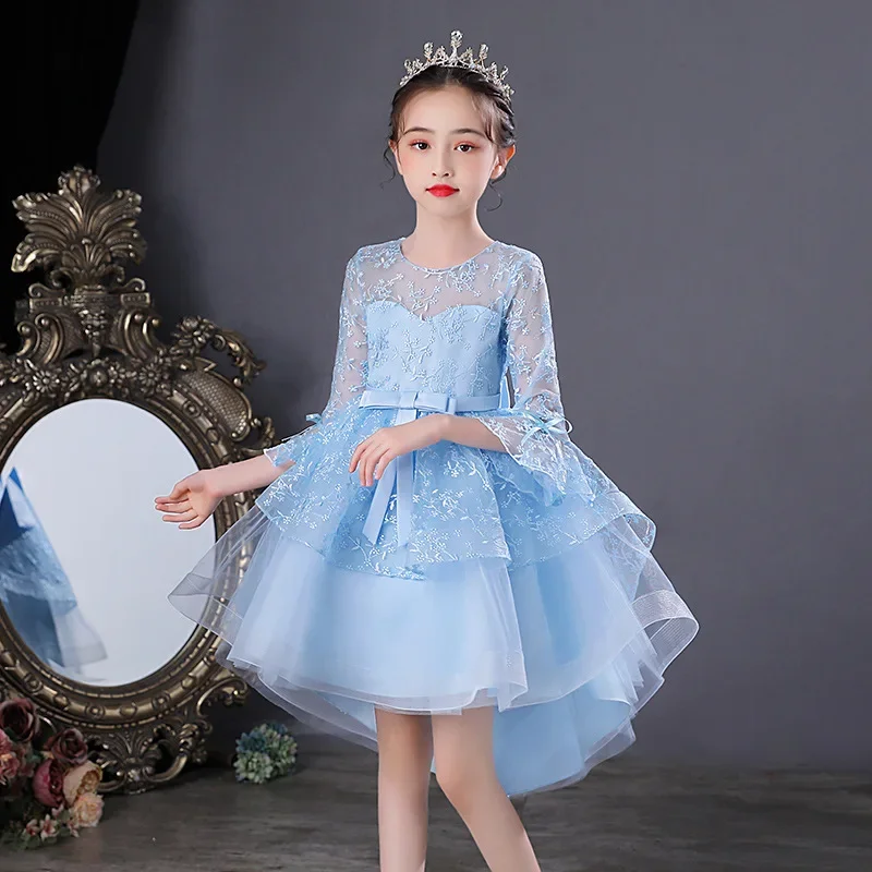 fitted lace wedding dress Long Sleeve Ball Gown Jewel Neck Lace Tulle Wedding Party Flower Girl –  27dress