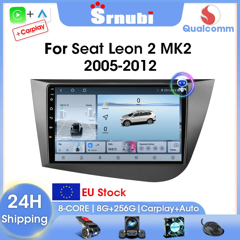 Srnubi Android Car Radio for Seat Leon 2 MK2 2005-2012 Multimedia Player 2 Din Stereo Wireless Carplay Android Auto Head Unit BT