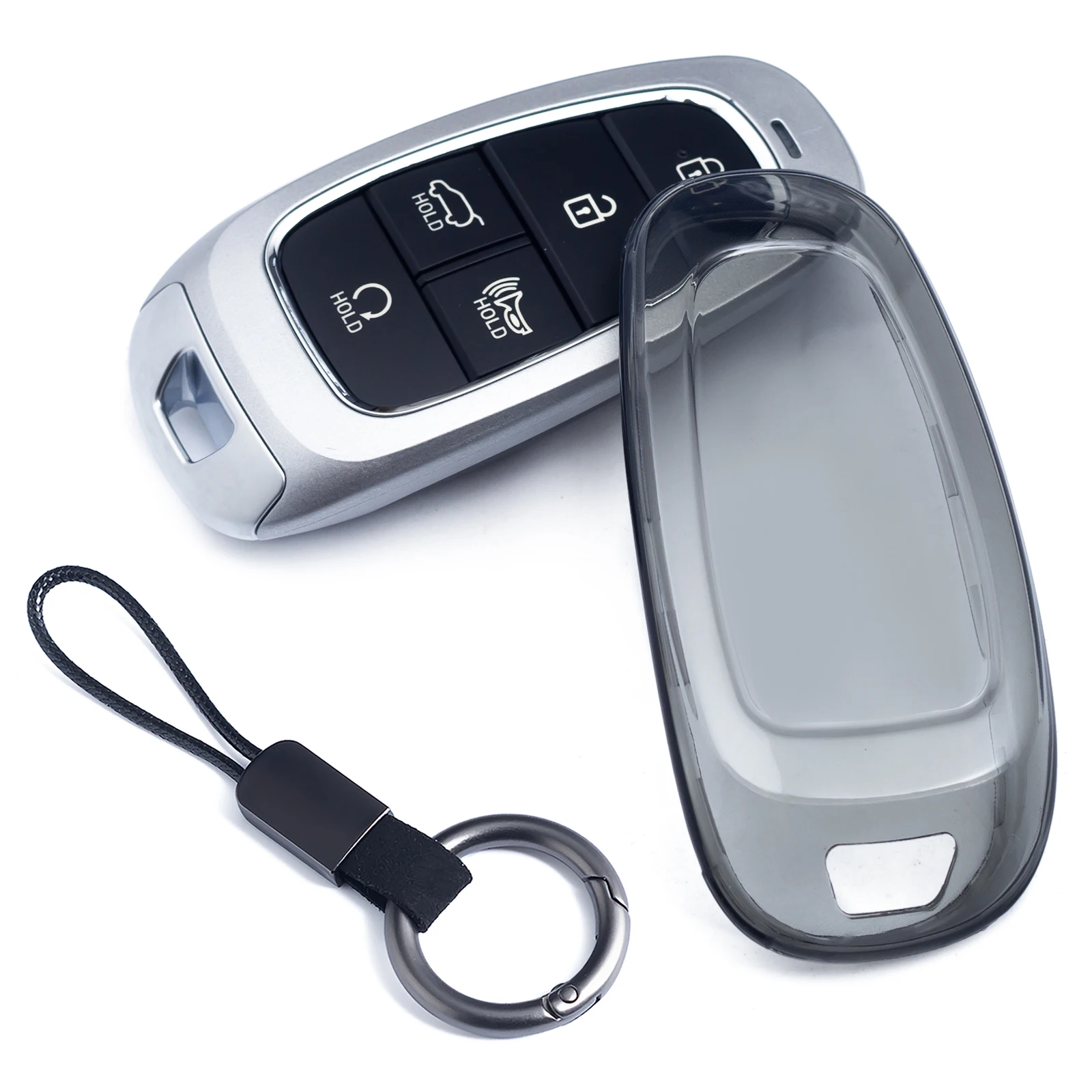 Sleek Black Transparent Car Key Fob Case with Keychain Ring