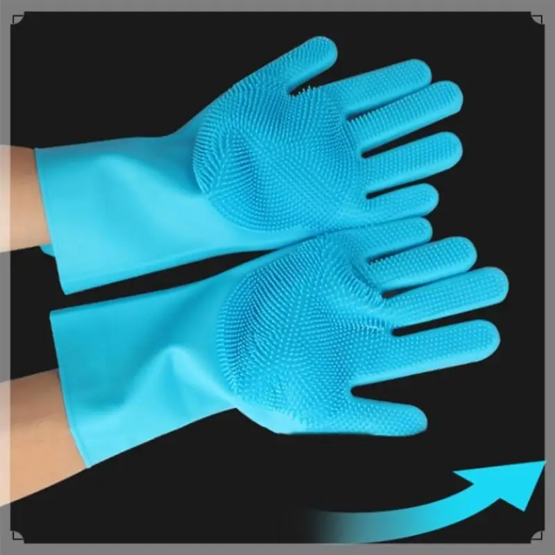 Dishwashing Gloves Pet Bath Massage Hair Removal Gloves Sky Blue & Pink Silica Gel For Washing Dishes,Reusable