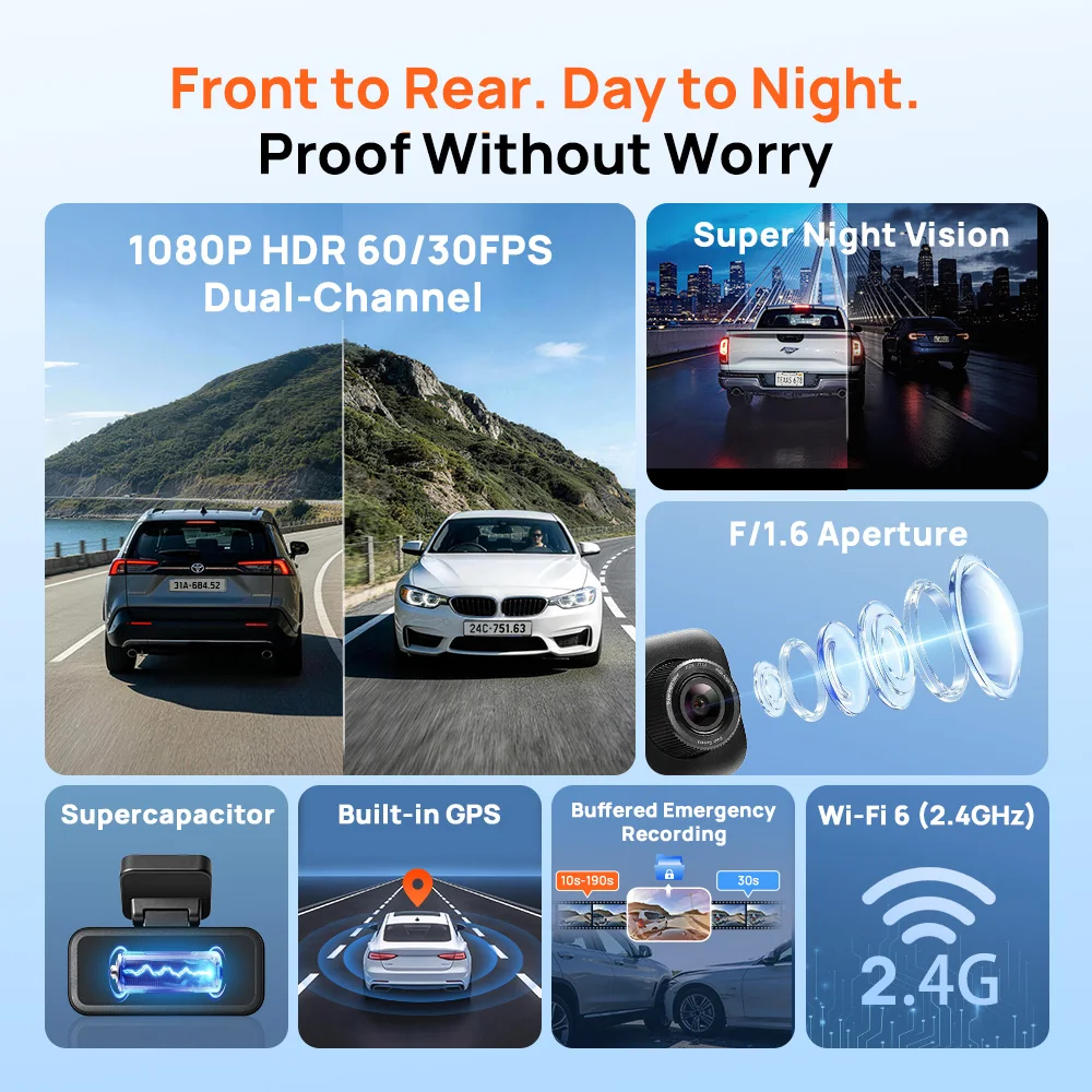【חדש】70mai A210 Dash Cam 1080P HDR תמיכה בראיית לילה סופר קבל דו-ערוצי מובנה GPS Wi-Fi6 24H מעקב חניה