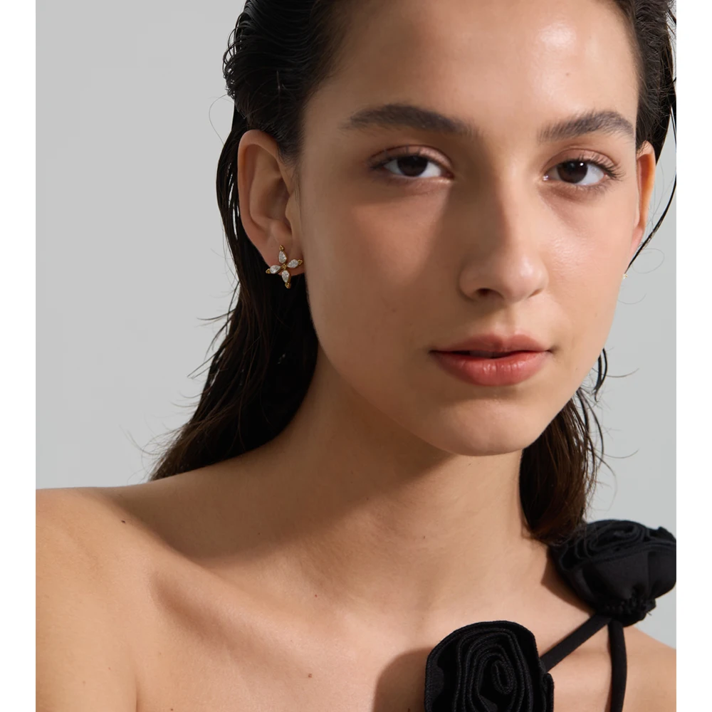 Yhoup Bling Cubic Zirconia Earrings High Quality Stainless Steel