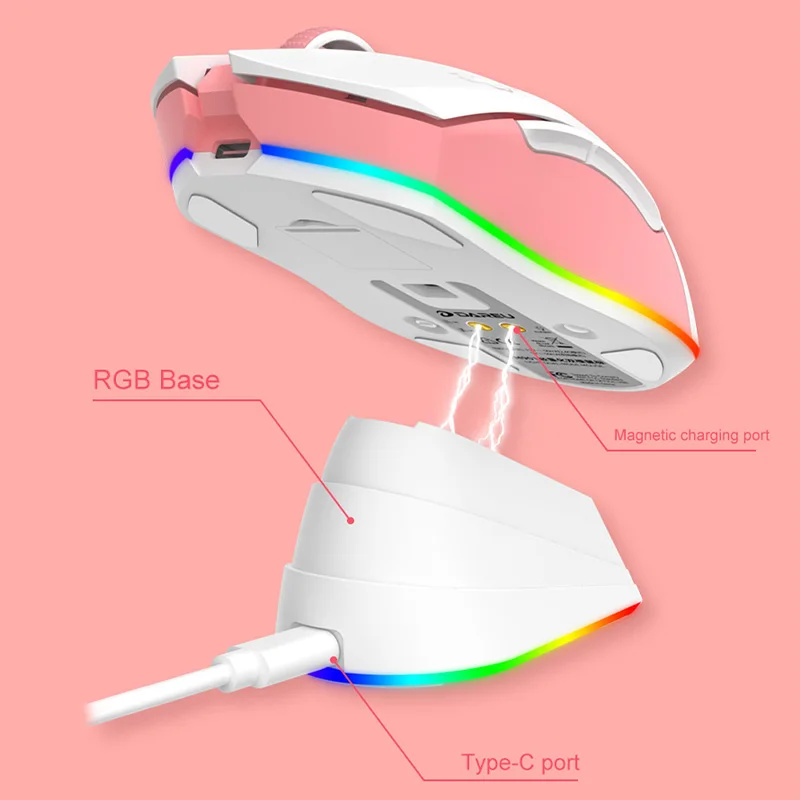 Dareu-modos Duplos Gamer Mouse Rgb 2.4g Ratos de Jogos com Fio sem Fio Bateria Recarregável Embutida de 930mah Conjunto Macro para pc Laptop - Imagem 4