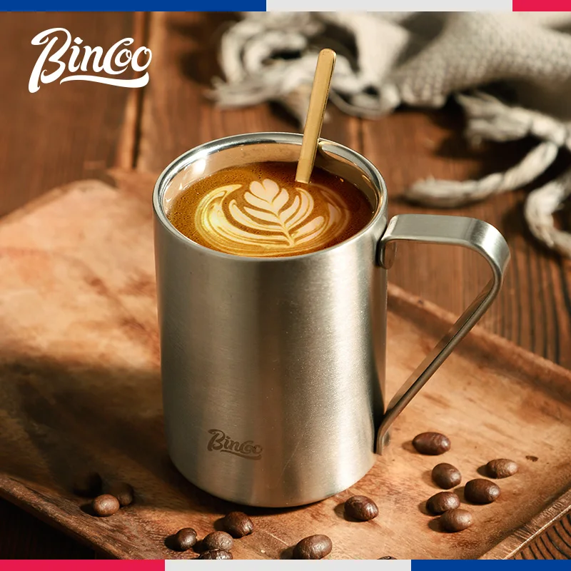

Bincoo 150/280ml Double Wall Coffee Mug with Handle 304 Stainless Steel Portable Coffee Tumbler Coffee Beer Juice Drinking Cup
