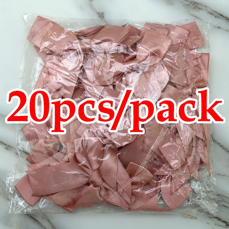 (20pcs) 1''25mm Fresh Pink Ribbon Small Packaging Bow Polyester Satin Bow Flower Handmade Tie Hair Accessories Fashion Accessory