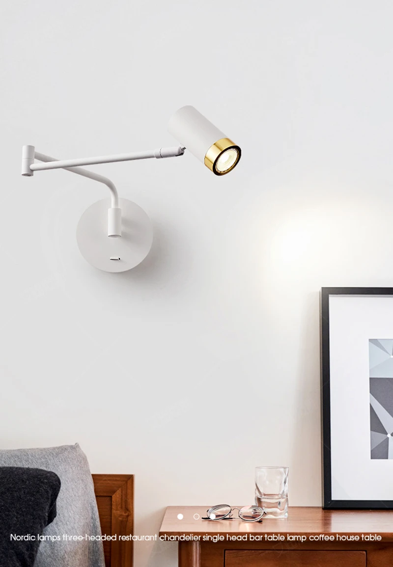 Nordic LED Wall Lamp Retractable Adjustable Wall Lights for Home Decoration Bedroom Bedside Reading Sconce Add Dimmable Function