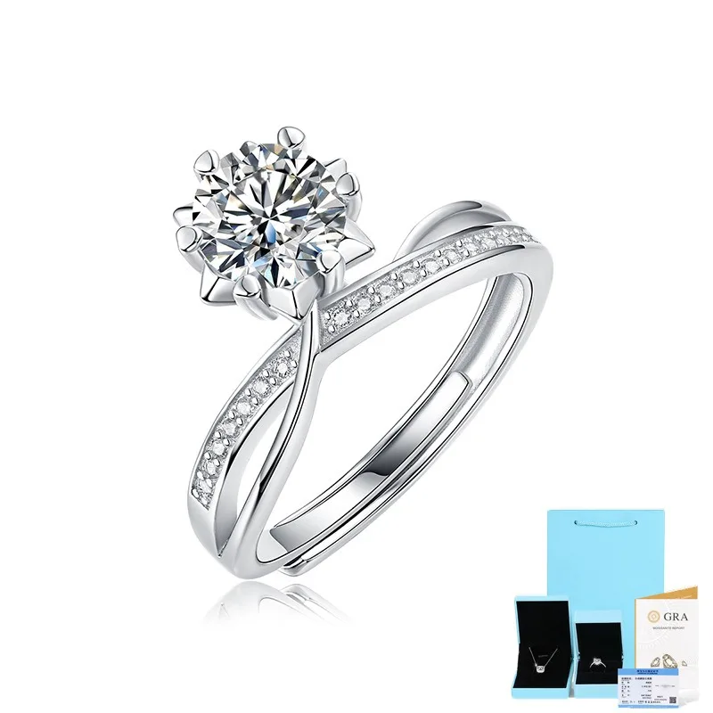 Nabest Trend Jewelry Women VVS D Color 1 CT Moissanite Diamond Adjustable Rings Wedding Engagement 925 Silver Finger Ring