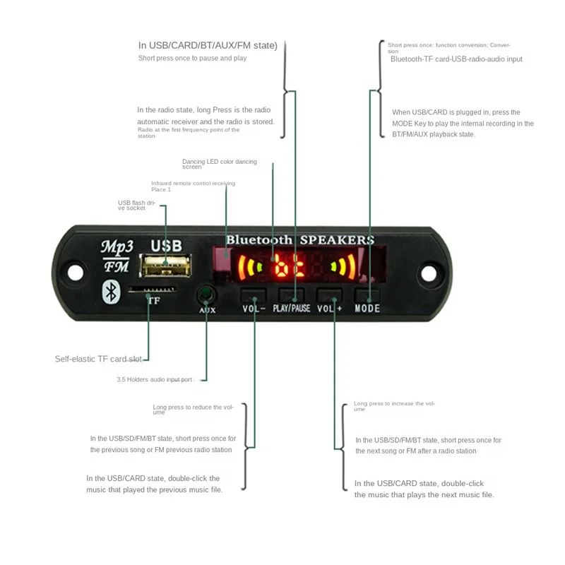 USB MP3 Decodificador Board, Módulo Bluetooth, 12V, MP3, WMA, Módulo de áudio, FM, AUX, USB, Rádio TF para carro, alto-falante remoto de música