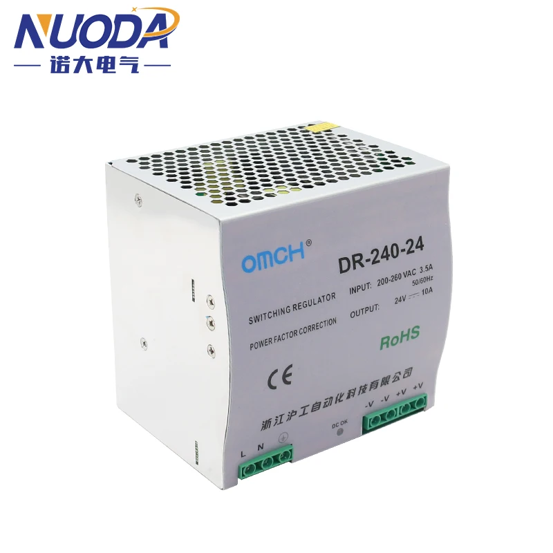 DIN 레일 스위칭 전원 공급 장치, 산업용 과부하 보호 변압기, 단일 DR-240 출력, 12V, 24V, 48V 출력