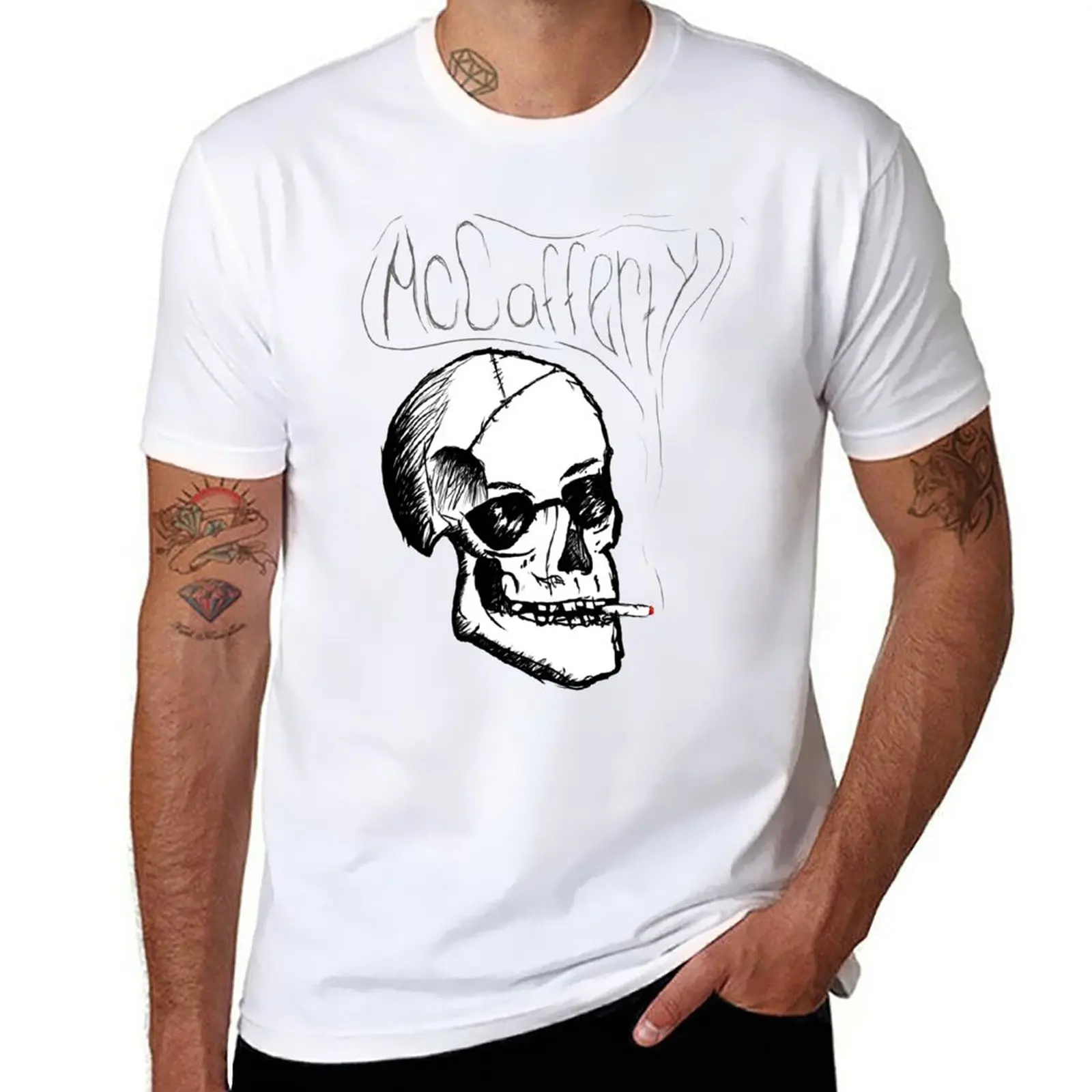 

McCafferty Smoking Skull T-Shirt funnys plus size tops Men's clothing