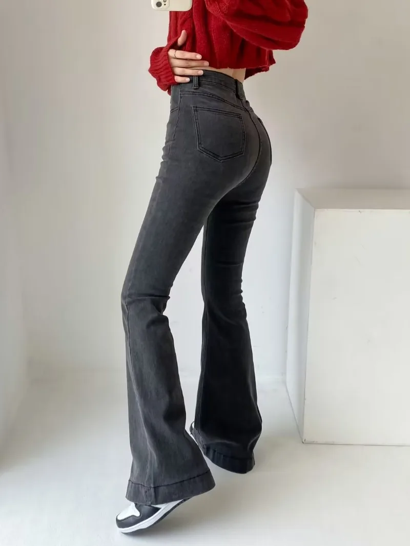 Pantalones vaqueros acampanados de verano para mujer, pantalones vaqueros largos ajustados, pantalones vaqueros elásticos azules de moda Y2K, pantalones vaqueros de cintura alta 2025
