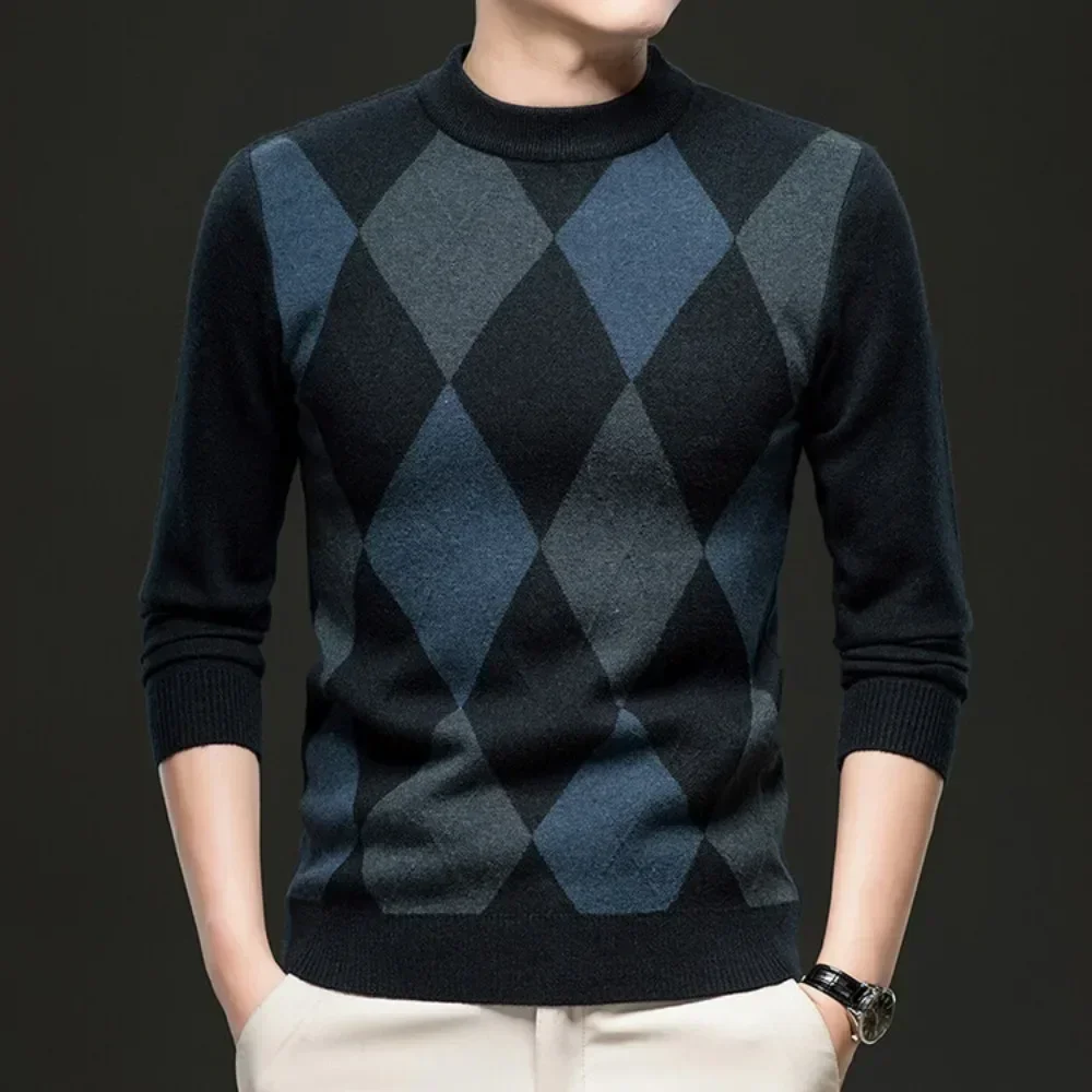New High Quality Men's  Fashion Business Casual Knitted Sweater Warm Pullover Tops Mens Clothes 4