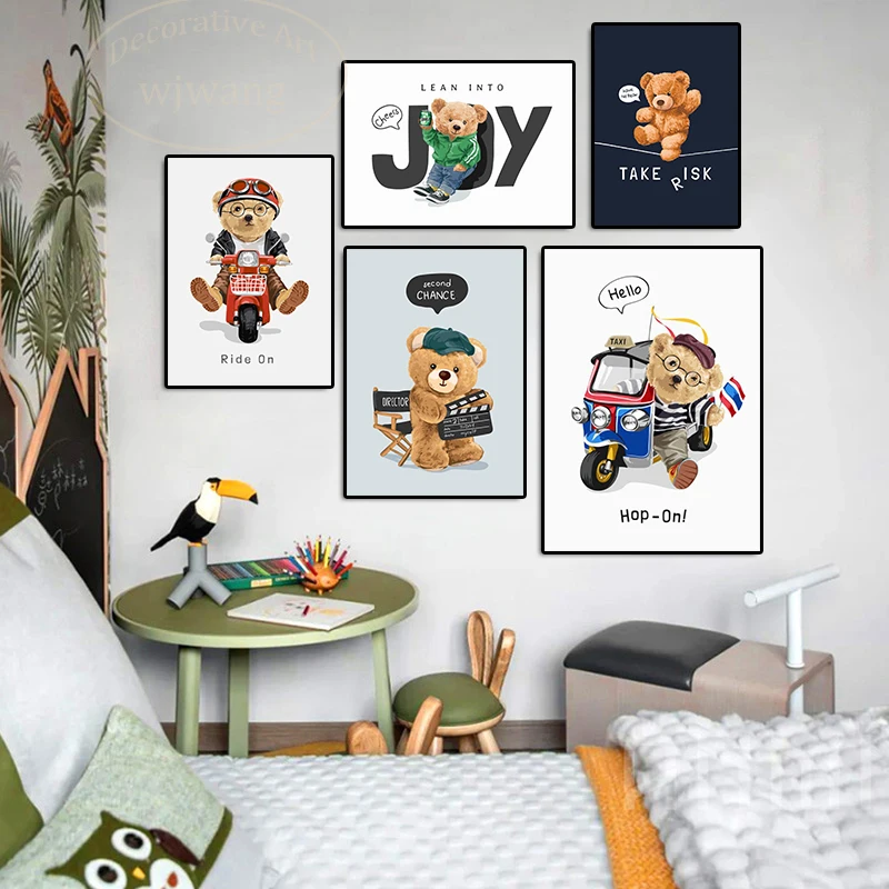Set Di 3 Stampe Artistiche Con Orsacchiotti Sportivi – Poster Per Cameretta Bambini, Tema Rugby, Senza Cornice (20x25, 30x40, 40x61 Cm)