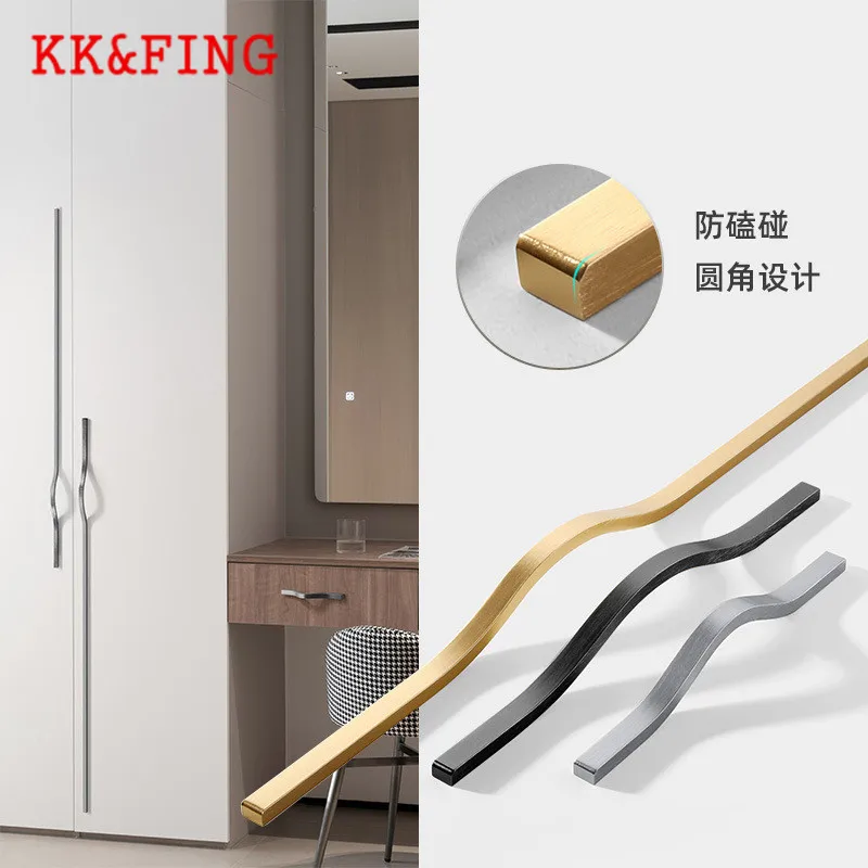 KK & FING 간단한 알루미늄 합금 검은 가구 캐비닛 도어 핸들 곡선 옷장 ..