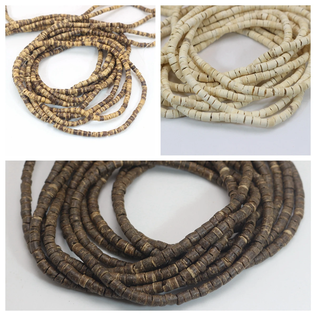 

5 Strands of 22" Natural Coconut Tiny Column Heishi Beads 4mm Various Colour