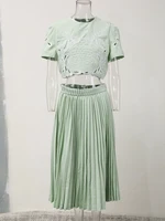 طقم من بلوزة قصيرة وتنورة للنساء ، طقم من جزئين ، قلادة مستديرة ، خصر مرن ، مطوي ، تنورة فضفاضة ، صيف ، جديد ، 13db7078 1