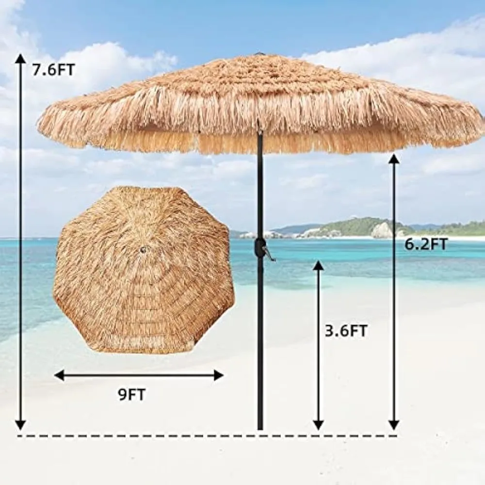 9ft Hawaiian Thatched Tiki Umbrella – 8-Rib Crank Lift 4