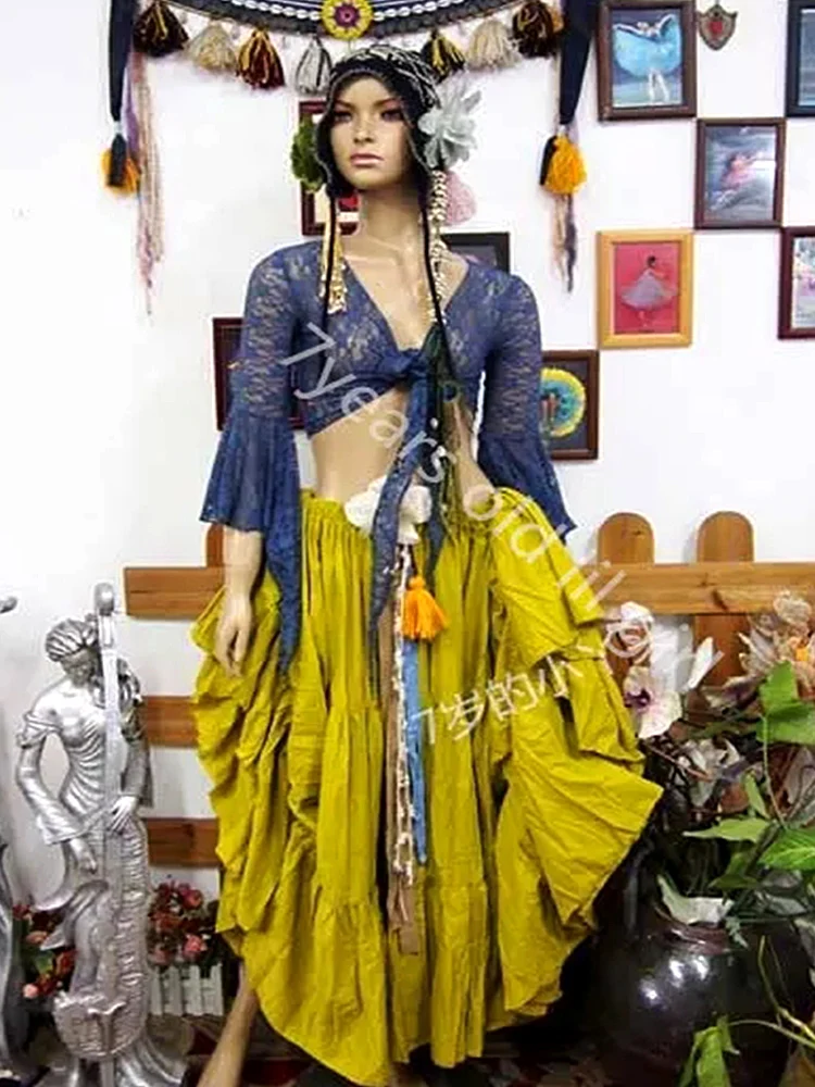 

Кружевной топ для танца живота, топ для танца фламенко, Корейская кружевная блузка с 7 конусами, Топ DI54