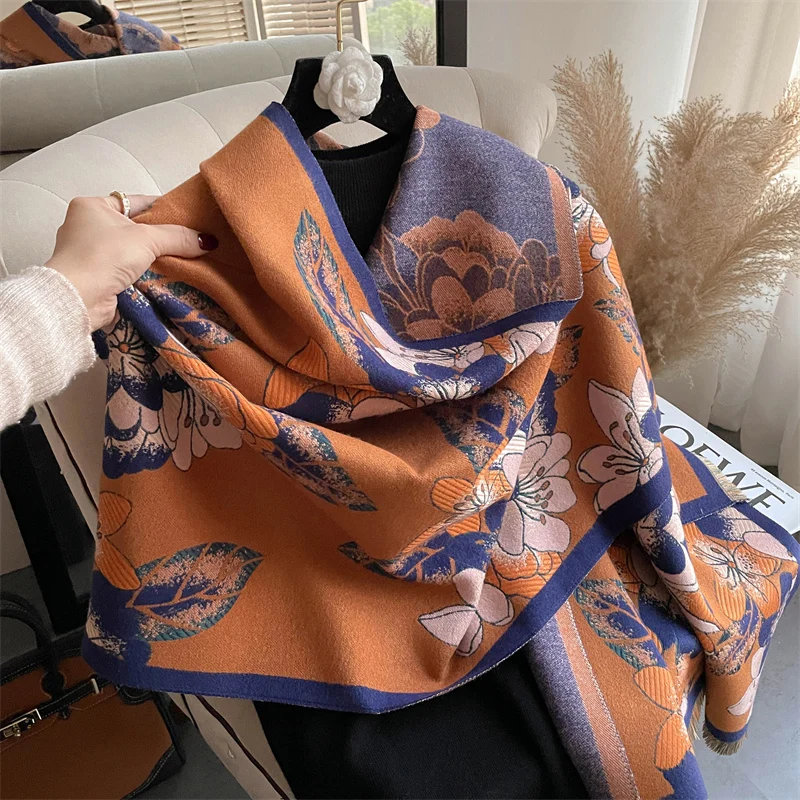 

Luxury Brand Cashmere Scarf for Women Shawl and Wrap Winter Thick Blanket Bufanda Stoles Poncho Pashmina Echarpe Femme 2022