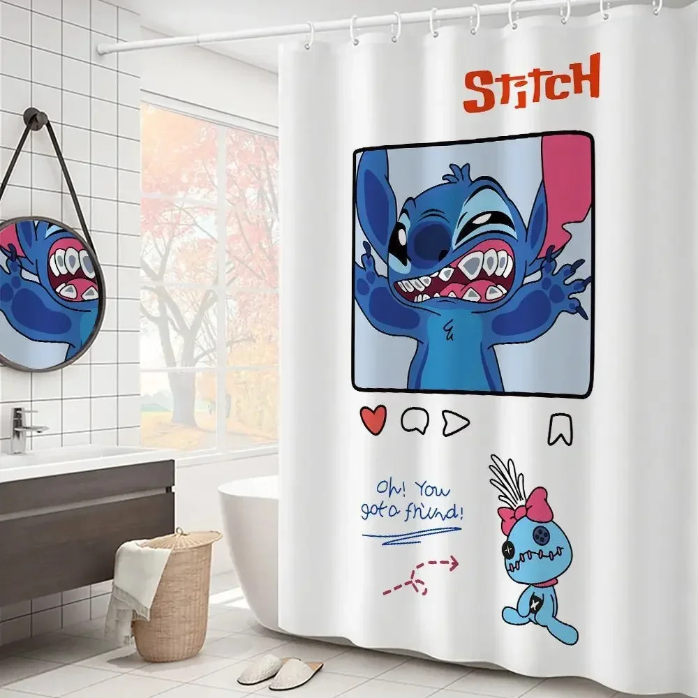 

Stitch Pink Blue Shower Curtain Cute Cartoon Animals Waterproof Shower Curtain with Hooks Decoration Kids Boys Bathroom